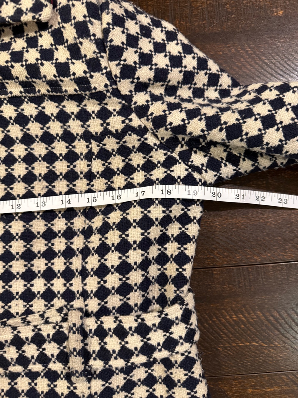 Tommy Hilfiger Wool Blend Pattern Coat Navy Ivory Belted Peacoat Size 10 - Picture 8 of 12